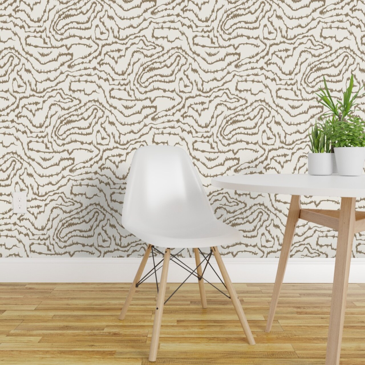 Peel & Stick Wallpaper 2FT Wide Abstract Wood Grain Brown On Cream Faux Bois Neutral Earth Tone Wavy Lines Custom Removable Wallpaper by Spoonflower